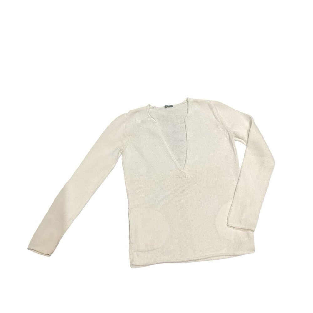 J.Crew Small Relaxed V-neck Sweater top White Long Sleeve W/pockets Top
